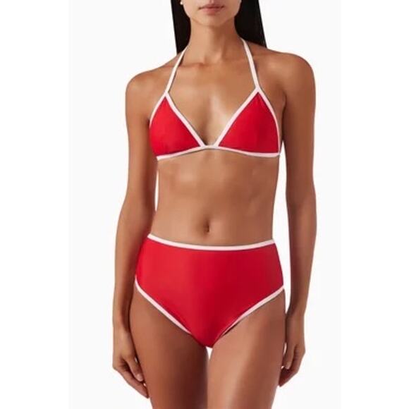 Its Now Cool Waisted Duo Bikini Briefs Stretch Nylon Red White Contrast Size 8 - Picture 3 of 11